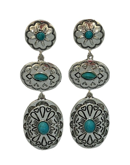 West & Co - Turquoise & Silver Concho Earrings