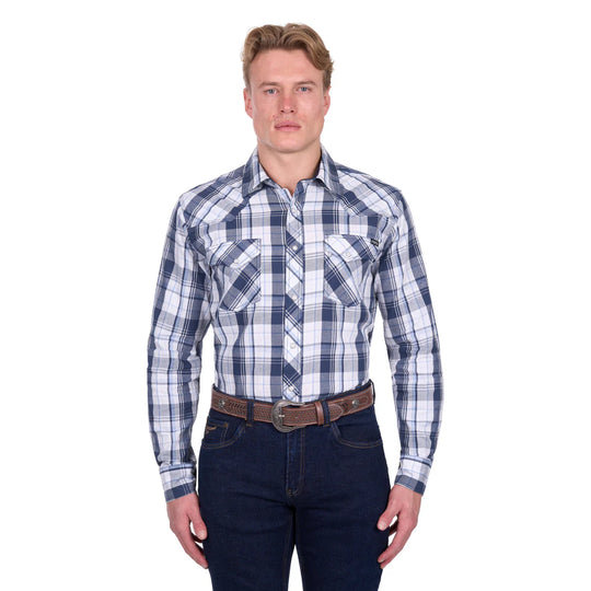 Pure Western - Mens Billy Navy Check Arena Shirt