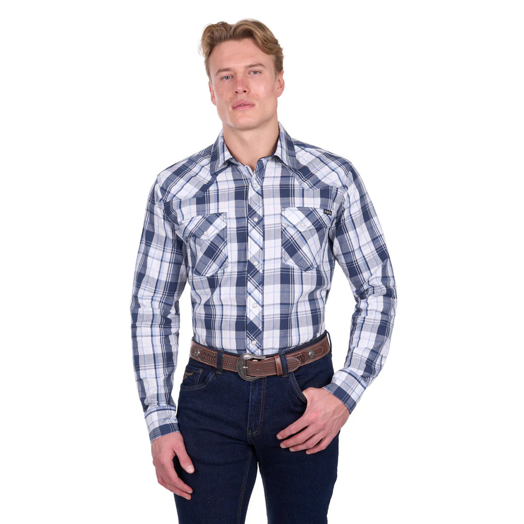 Pure Western - Mens Billy Navy Check Arena Shirt