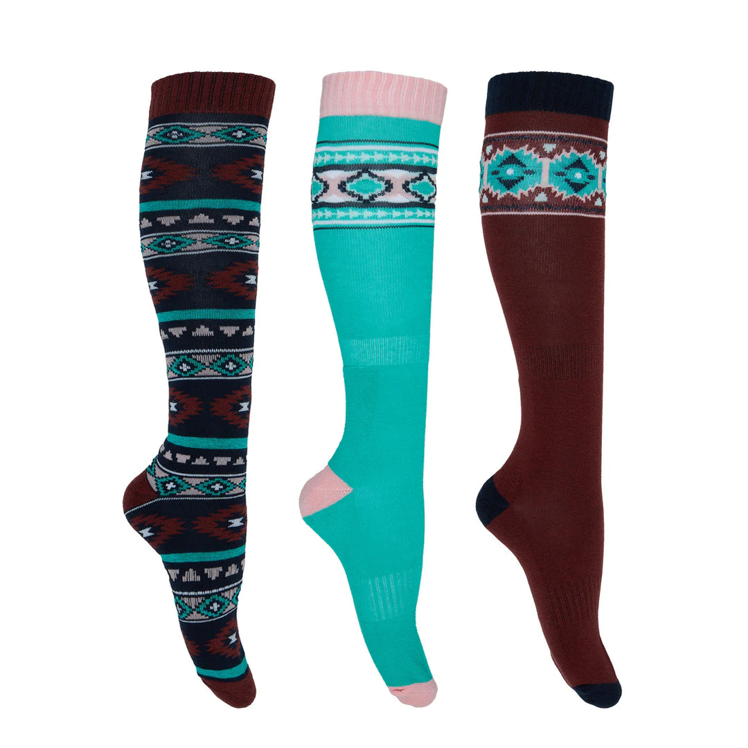 Pure Western - Riding Socks 3 Pack Turquoise/Rust