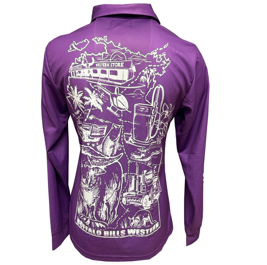 BBWS - Womens Purple NT Map Fishing Shirt