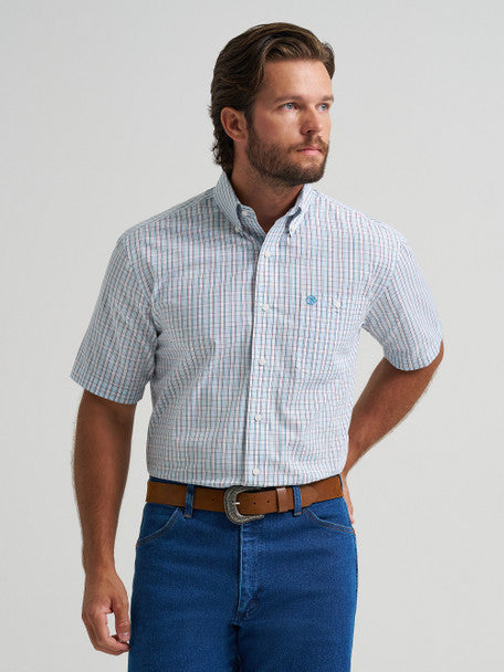 Wrangler - Men's Teal Plaid S/S Arena Shirt