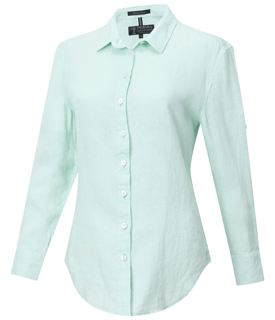 Ritemate - Womens Long Sleeve Linen Blouse - Limpet Shell