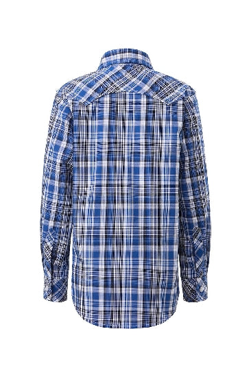 Pilbara - Kids Snap Button Blue/ Black/ White Check Shirt