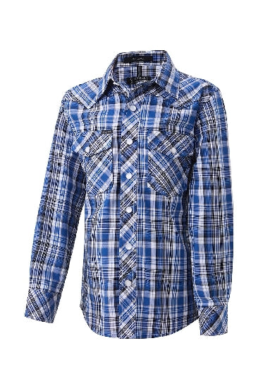 Pilbara - Kids Snap Button Blue/ Black/ White Check Shirt