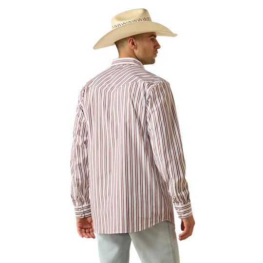Ariat - Men's Pro Series Trae Wine Stripe Fitted Snap Shirt