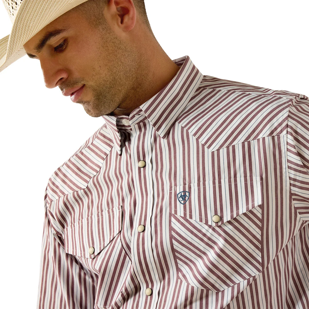 Ariat - Men's Pro Series Trae Wine Stripe Fitted Snap Shirt