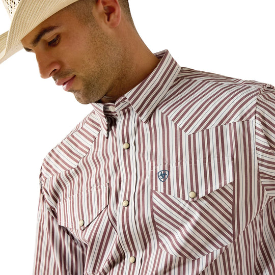 Ariat - Men's Pro Series Trae Wine Stripe Fitted Snap Shirt