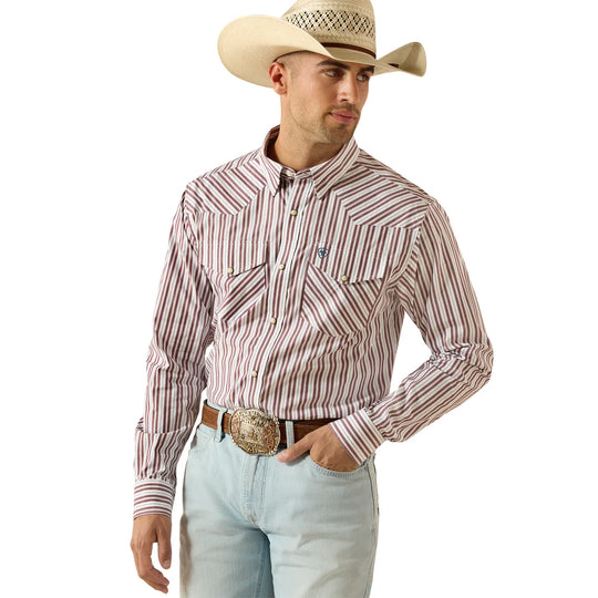 Ariat - Men's Pro Series Trae Wine Stripe Fitted Snap Shirt
