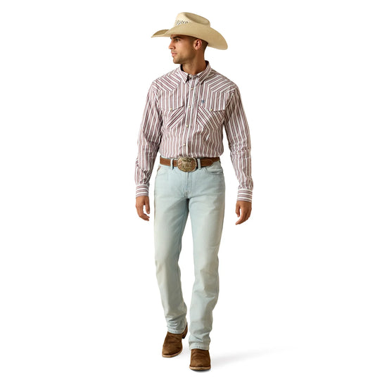 Ariat - Men's Pro Series Trae Wine Stripe Fitted Snap Shirt