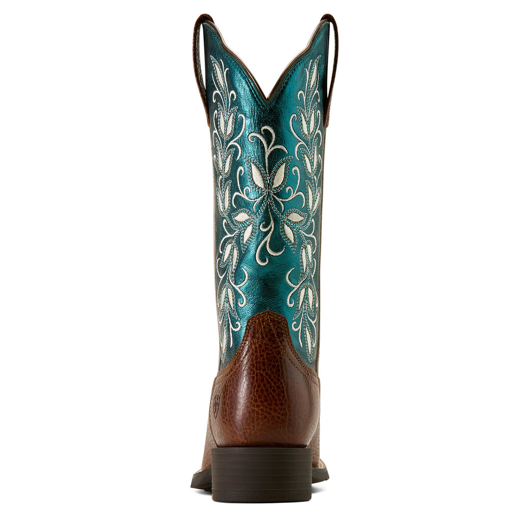 Ariat - Women's Round Up Holly Wide Square Toe Boot Beasty Brown/Metallic Sea
