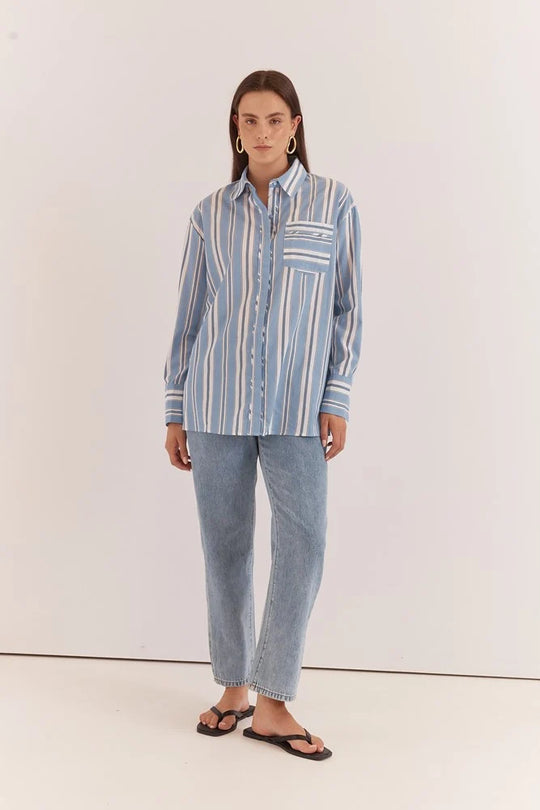 Buffalo Belle - Nyx Piped Stripe Shirt in Blue Stripe
