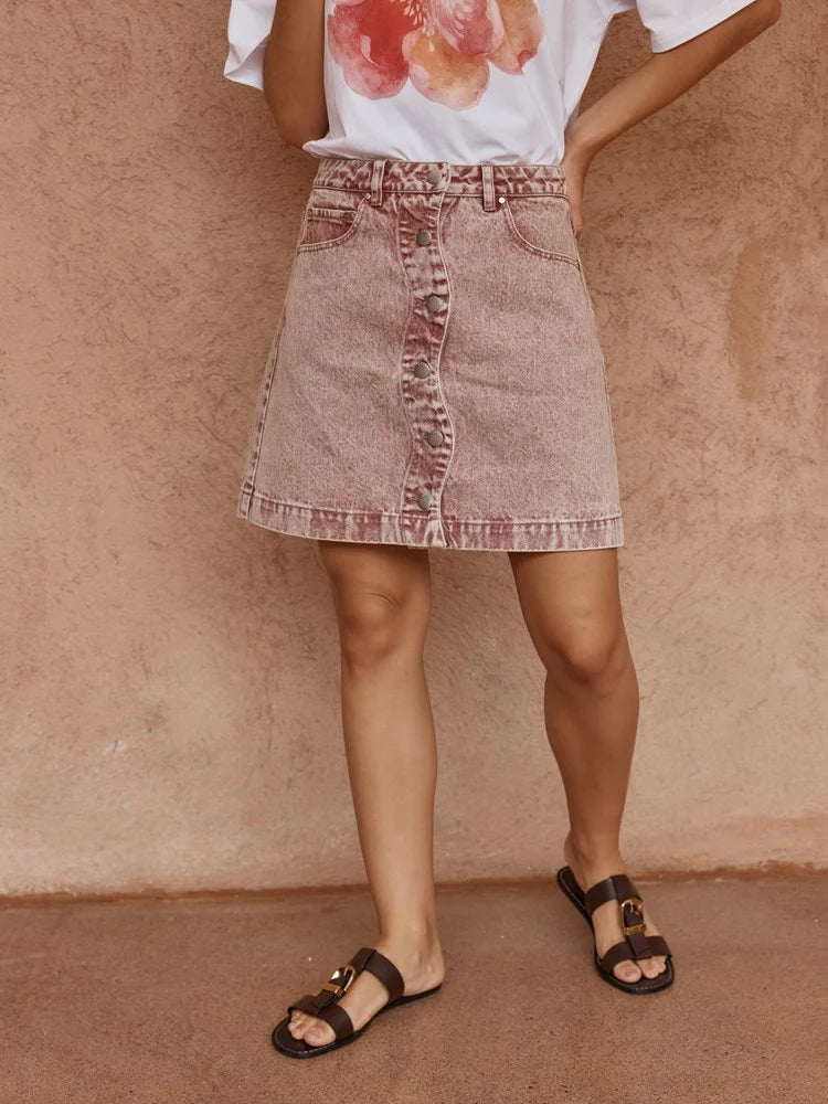 Buffalo Belle - Womens Rusty Red Tipo Wave Denim Skirt