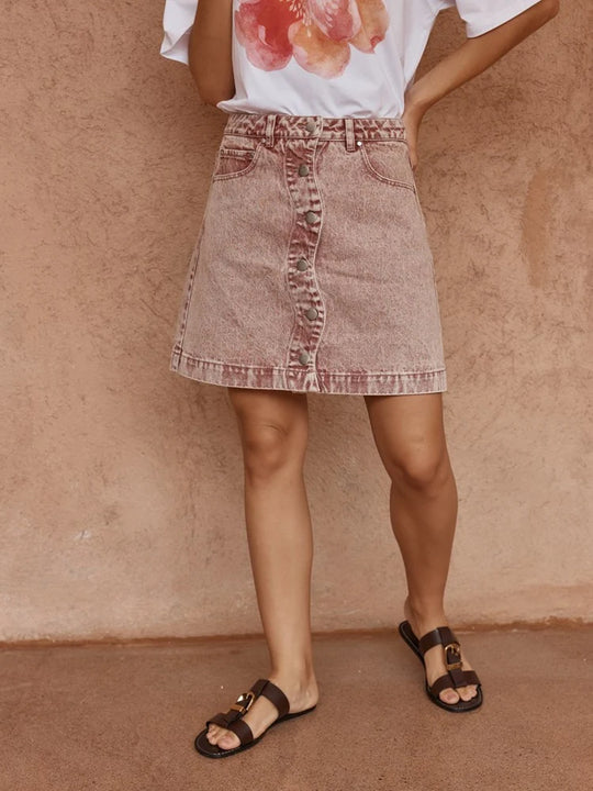 Buffalo Belle - Womens Rusty Red Tipo Wave Denim Skirt