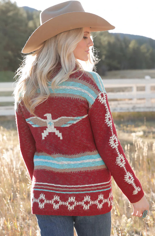 Cruel Girl - Womens Red T Bird Aztec Cardigan