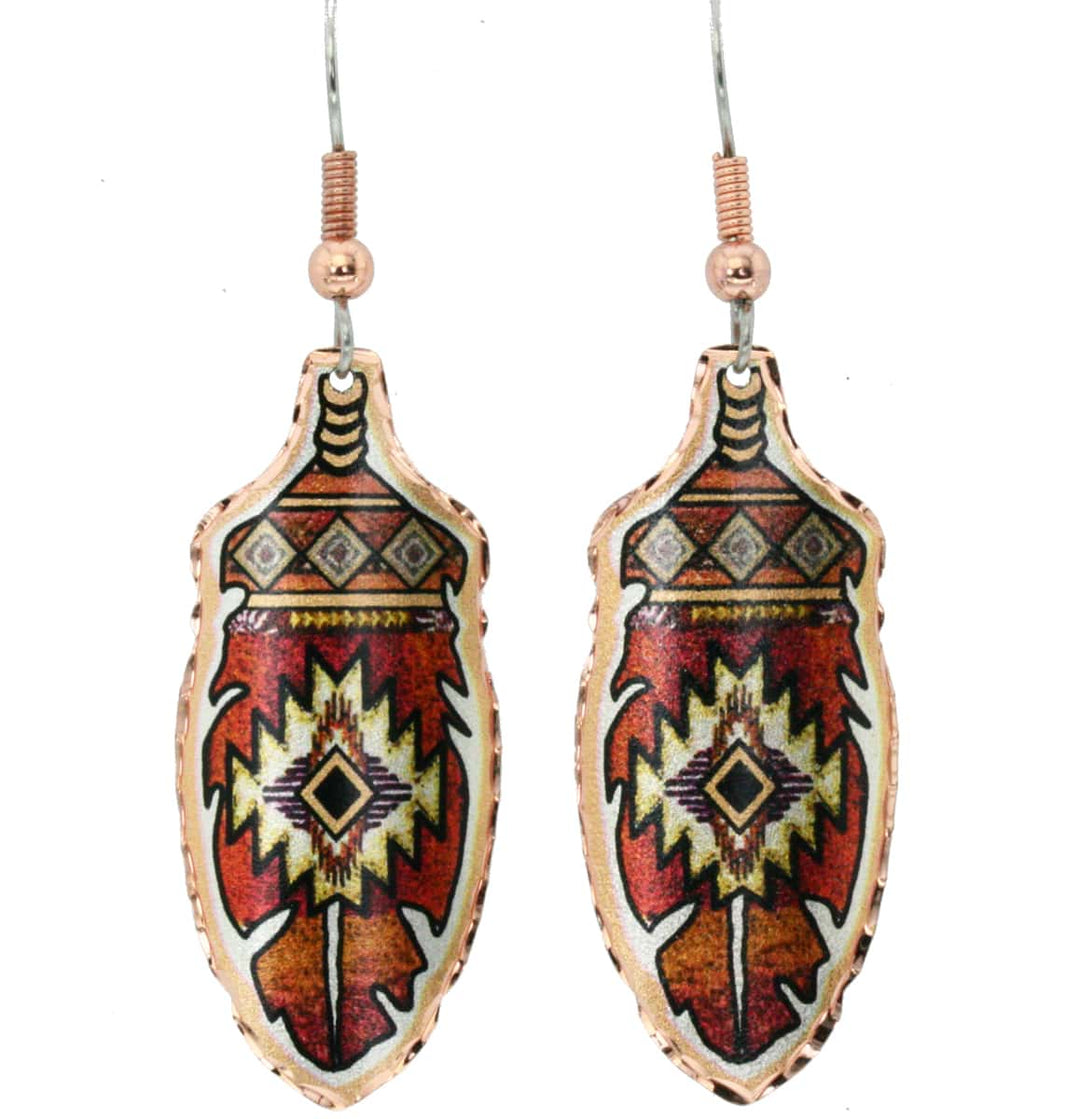 Native American - Copper Feather Rust Earrings