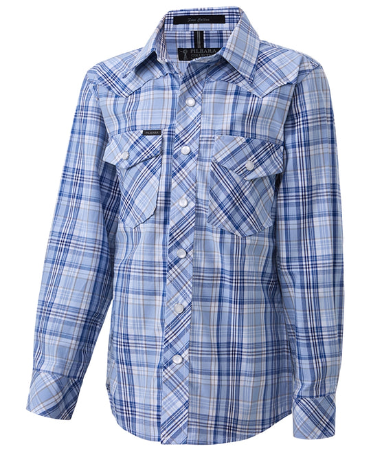 Ritemate - Kids Blue/White Western Snap Arena Shirts
