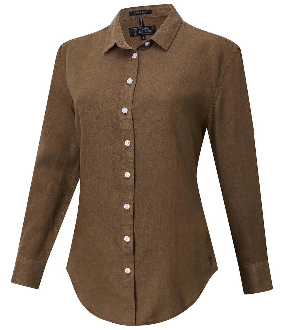 Ritemate - Womens Long Sleeve Linen Blouse - Cocoa Brown