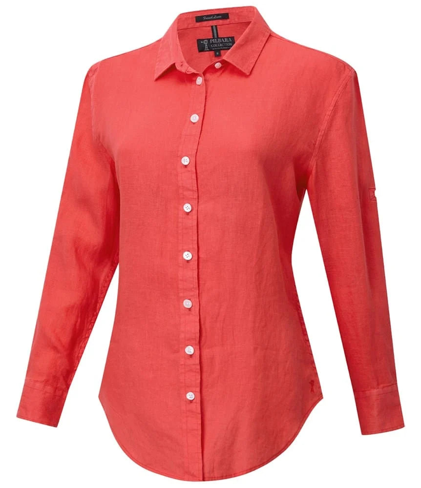 Ritemate - Womens Long Sleeve Linen Blouse - Hibiscus