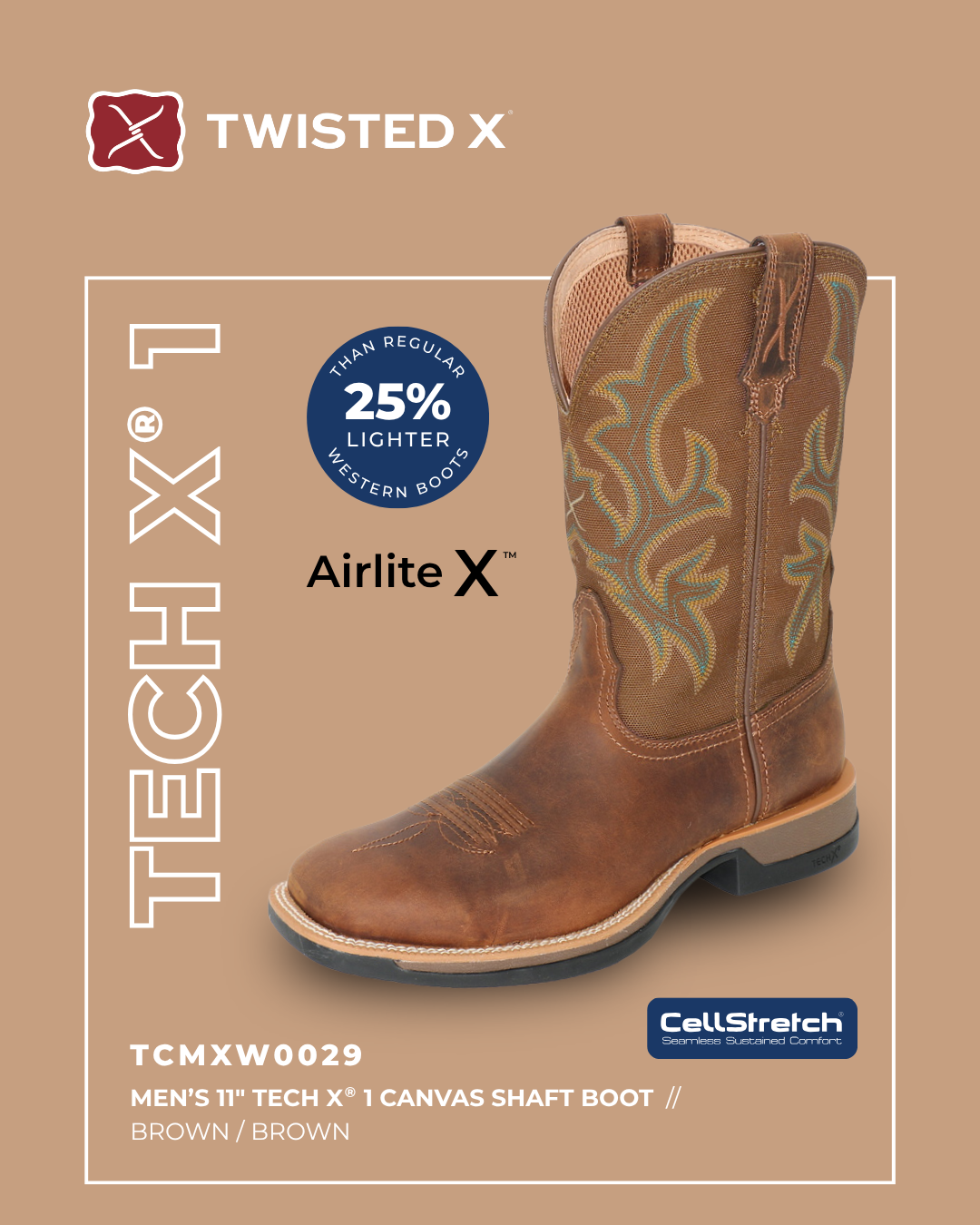 Twisted X - Men's 11 Tech X1 Canvas Shaft Boot