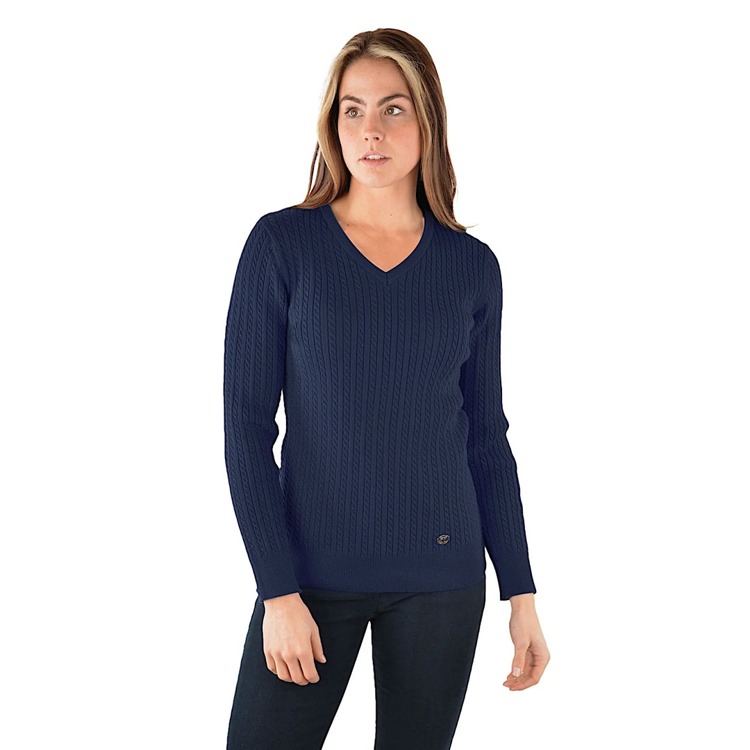Thomas Cook - Womens Cable V Neck Navy Jumper