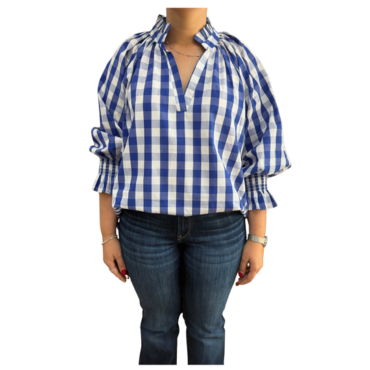 Buffalo Belle - Navy White Gingham Blouse OSFM