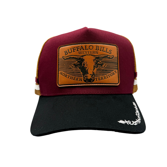 BBWS - Maroon Leather Scrub Bull Trucker Cap