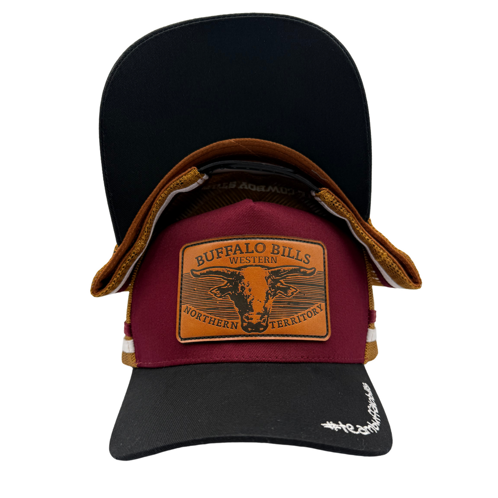 BBWS - Maroon Leather Scrub Bull Trucker Cap