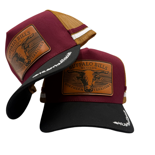 BBWS - Maroon Leather Scrub Bull Trucker Cap