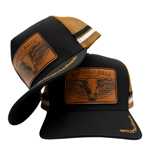 BBWS - Black Leather Scrub Bull Trucker Cap
