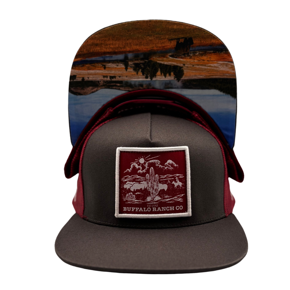 BBWS - Grey Maroon Ranch Co Flat Cap