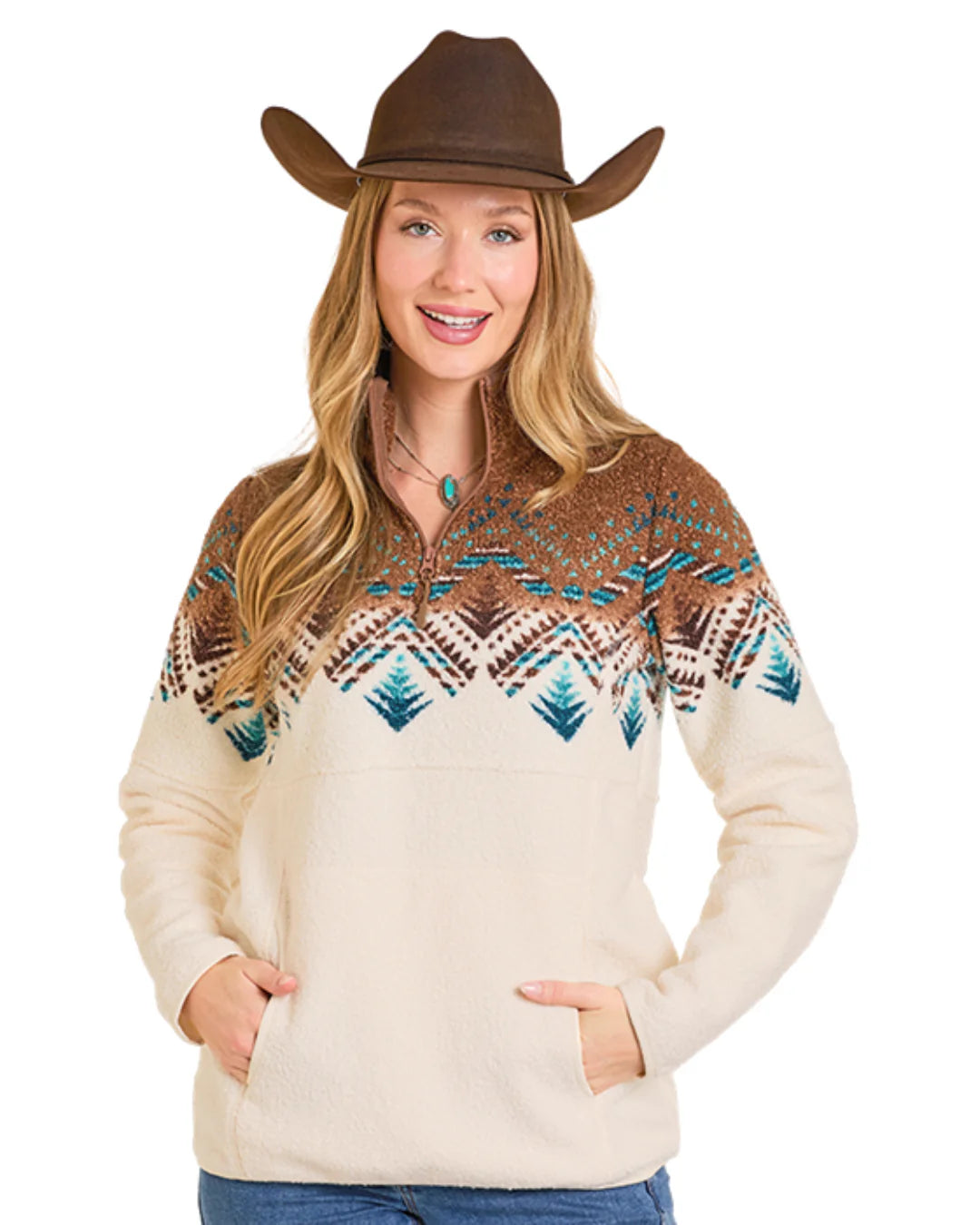Rock & Roll - Womens Chocolate Border Town 1/4 Zip