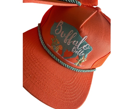 Buffalo Belle - Peach Logo Flat Cap