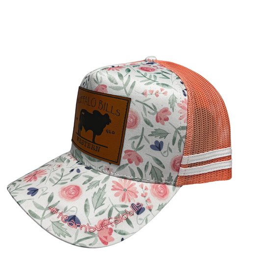 BBWS - Peach Floral Brahman Leather Patch Trucker Cap