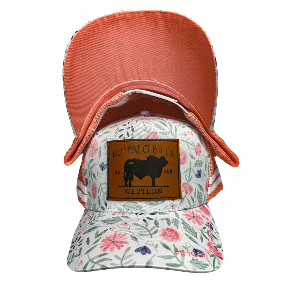 BBWS - Peach Floral Brahman Leather Patch Trucker Cap