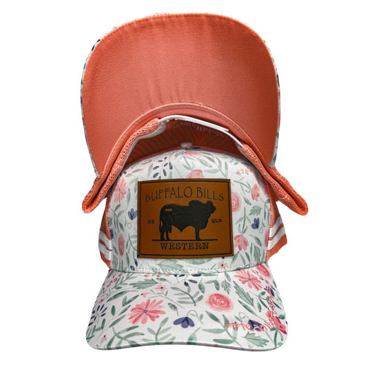 BBWS - Peach Floral Brahman Leather Patch Trucker Cap