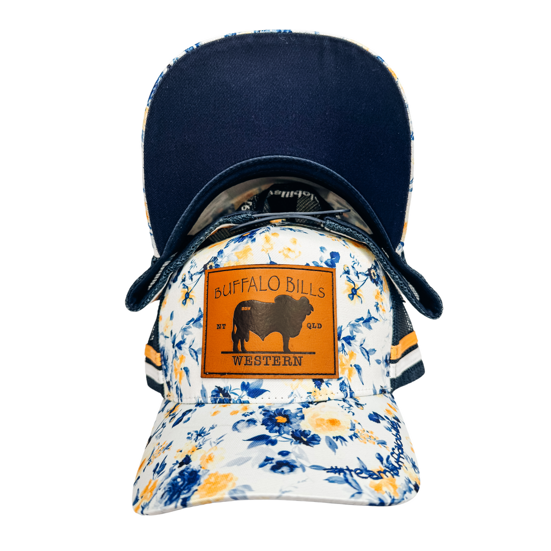 BBWS - Navy Floral Brahman Leather Patch Trucker Cap