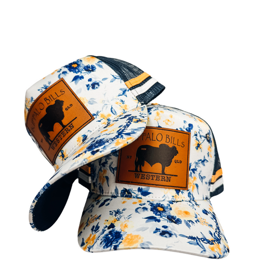 BBWS - Navy Floral Brahman Leather Patch Trucker Cap