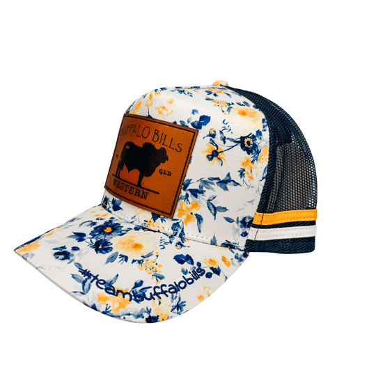 BBWS - Navy Floral Brahman Leather Patch Trucker Cap