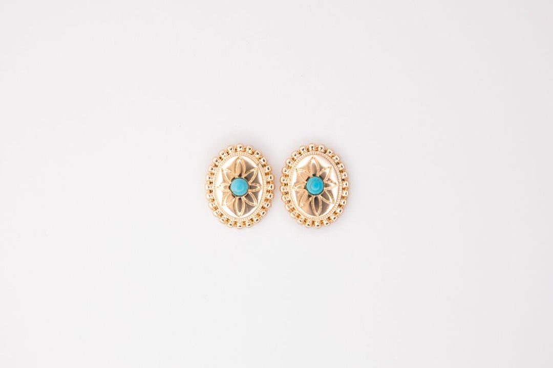 West & Co - Harlow Gold/Turquoise Oval Concho Earrings