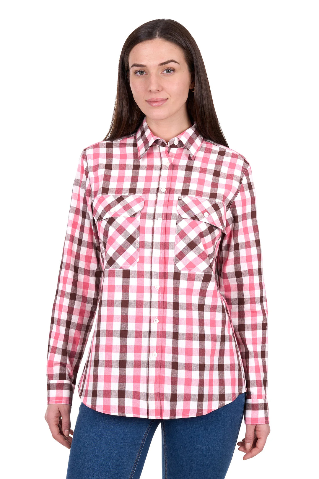 Hard Slog - Womens Rachel Pink Full PLKT LS Shirt