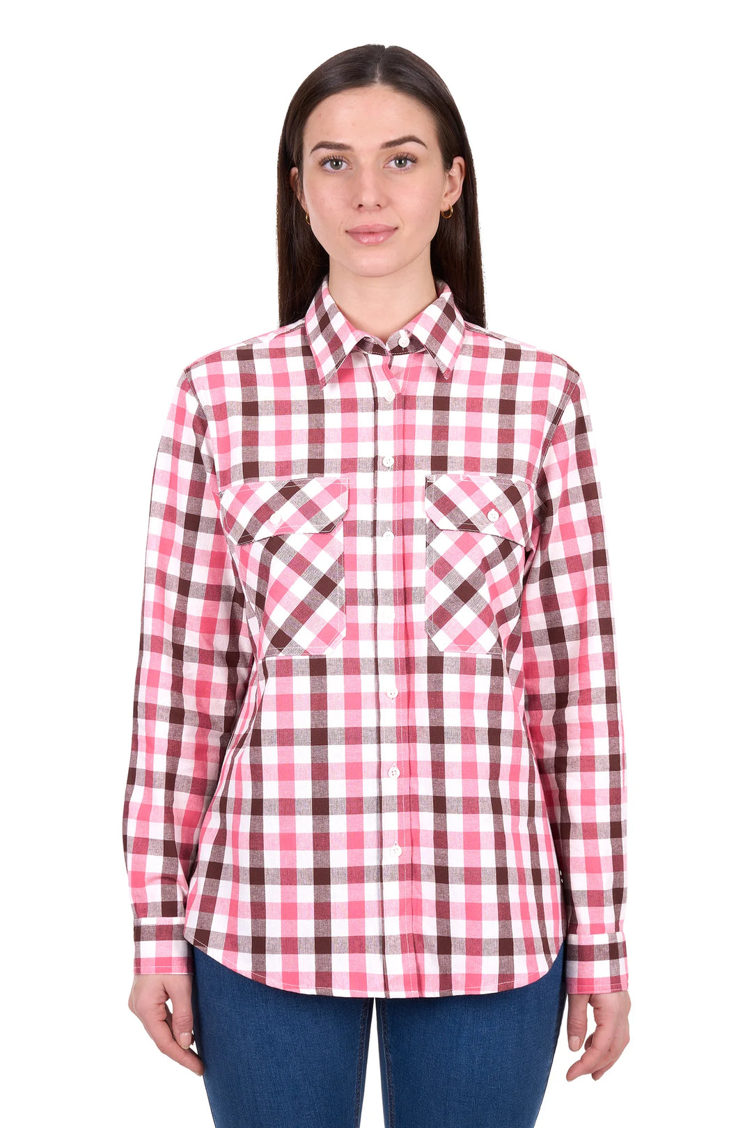 Hard Slog - Womens Rachel Pink Full PLKT LS Shirt