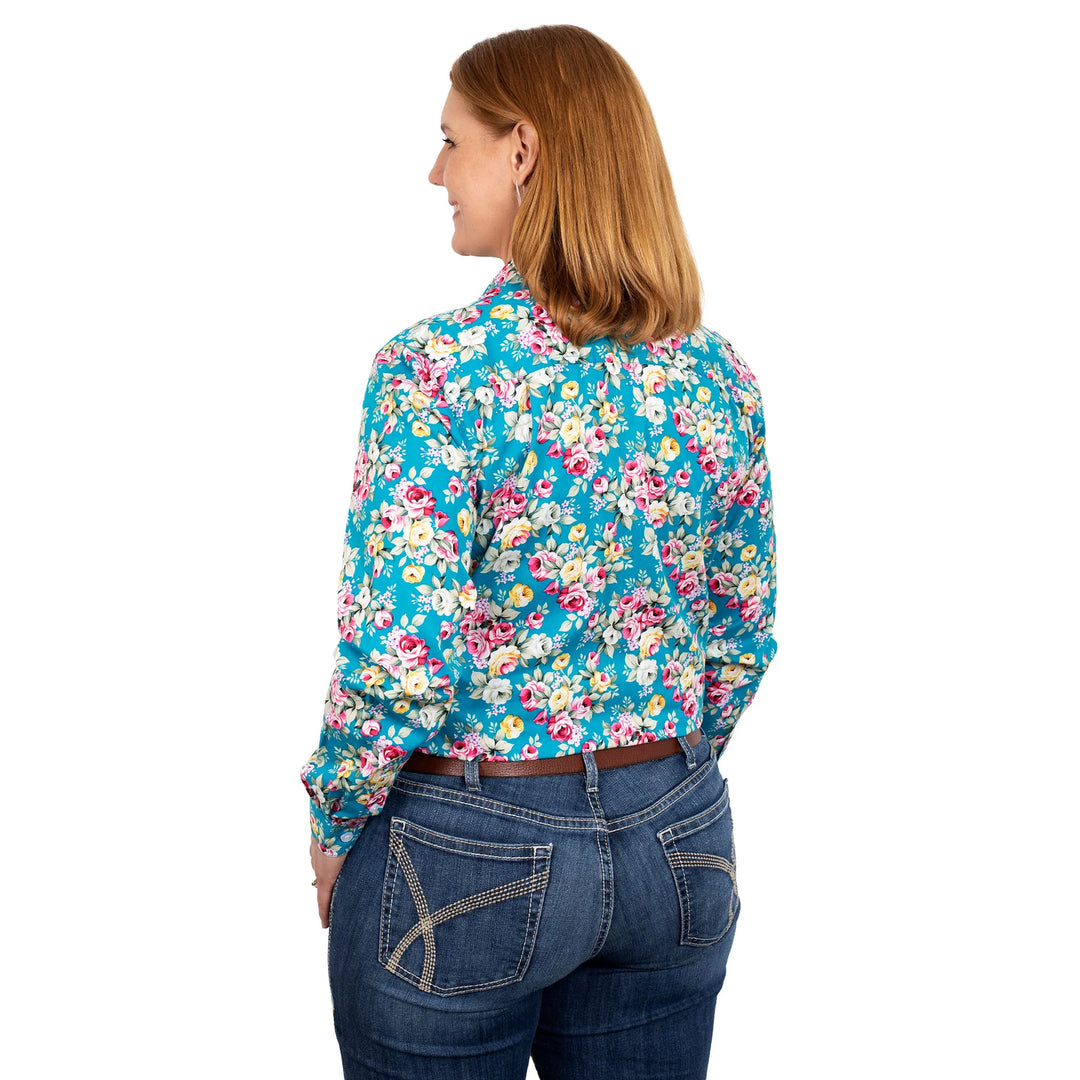 Just Country - Abbey Work shirt - Teal Peonies