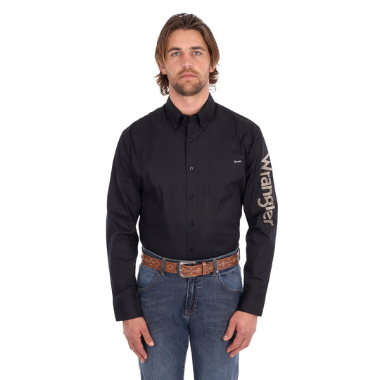 Wrangler - Mens Black Flex Logo 1PKT Long Sleeve Shirt