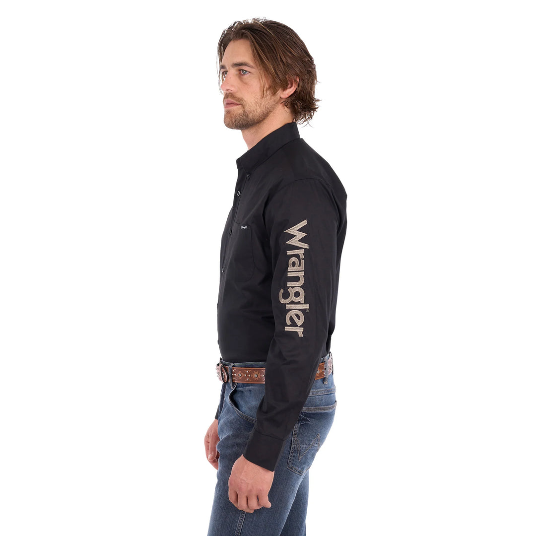 Wrangler - Mens Black Flex Logo 1PKT Long Sleeve Shirt