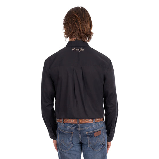 Wrangler - Mens Black Flex Logo 1PKT Long Sleeve Shirt