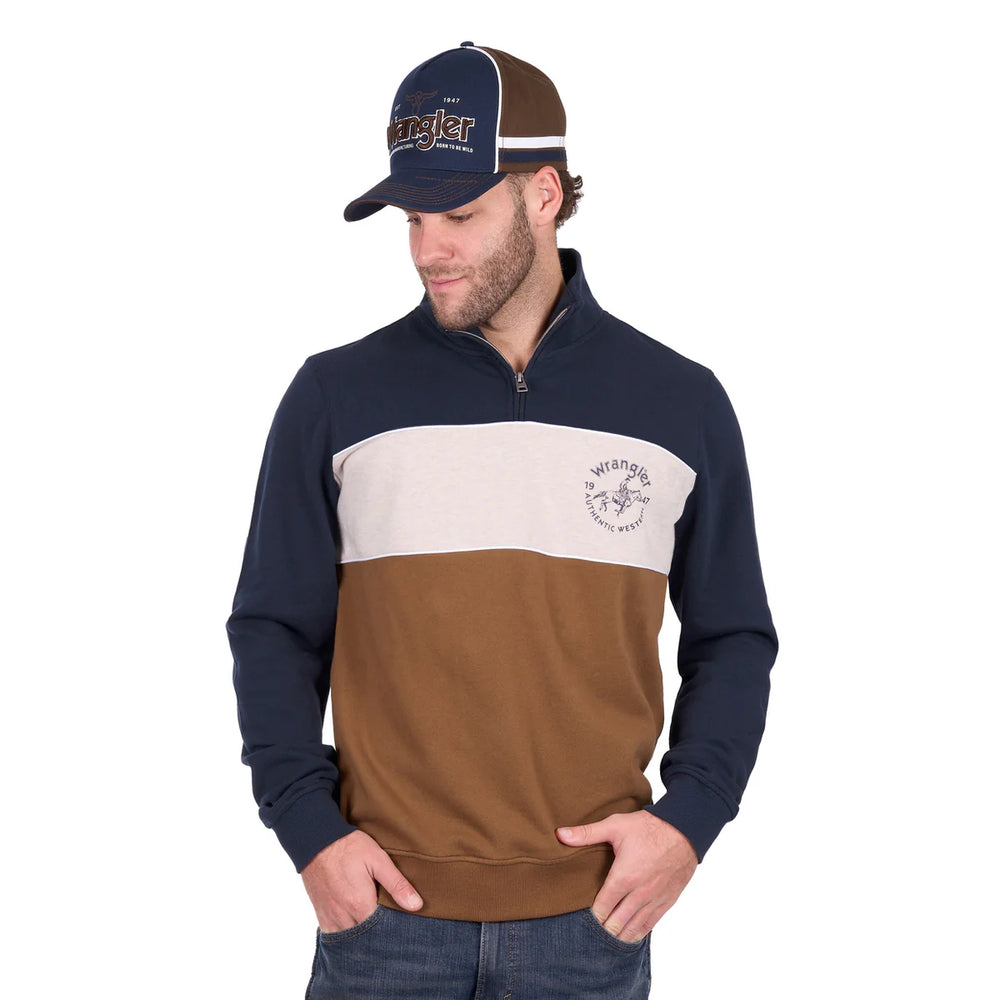 Wrangler - Men's Steve 1/4 Zip Pullover Navy/Tan