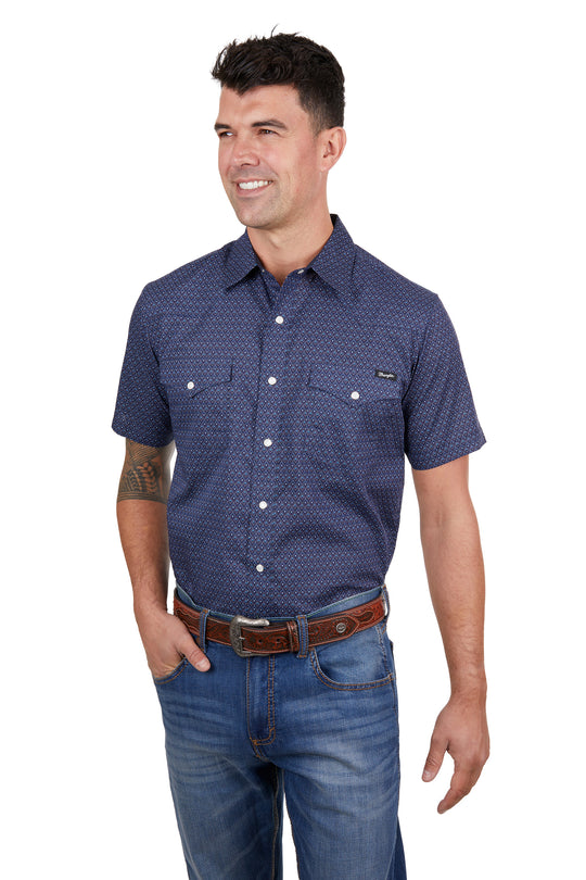 Mens - Wrangler Navy Matt Short Sleeve Arena