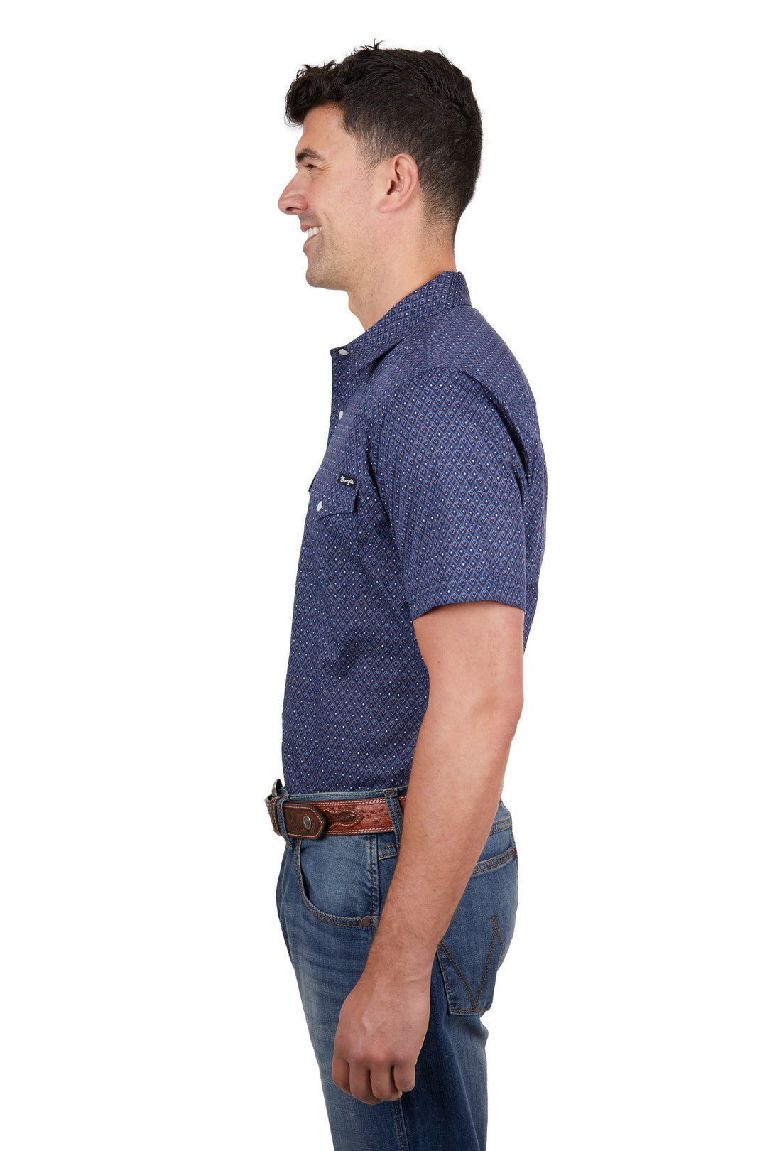 Mens - Wrangler Navy Matt Short Sleeve Arena