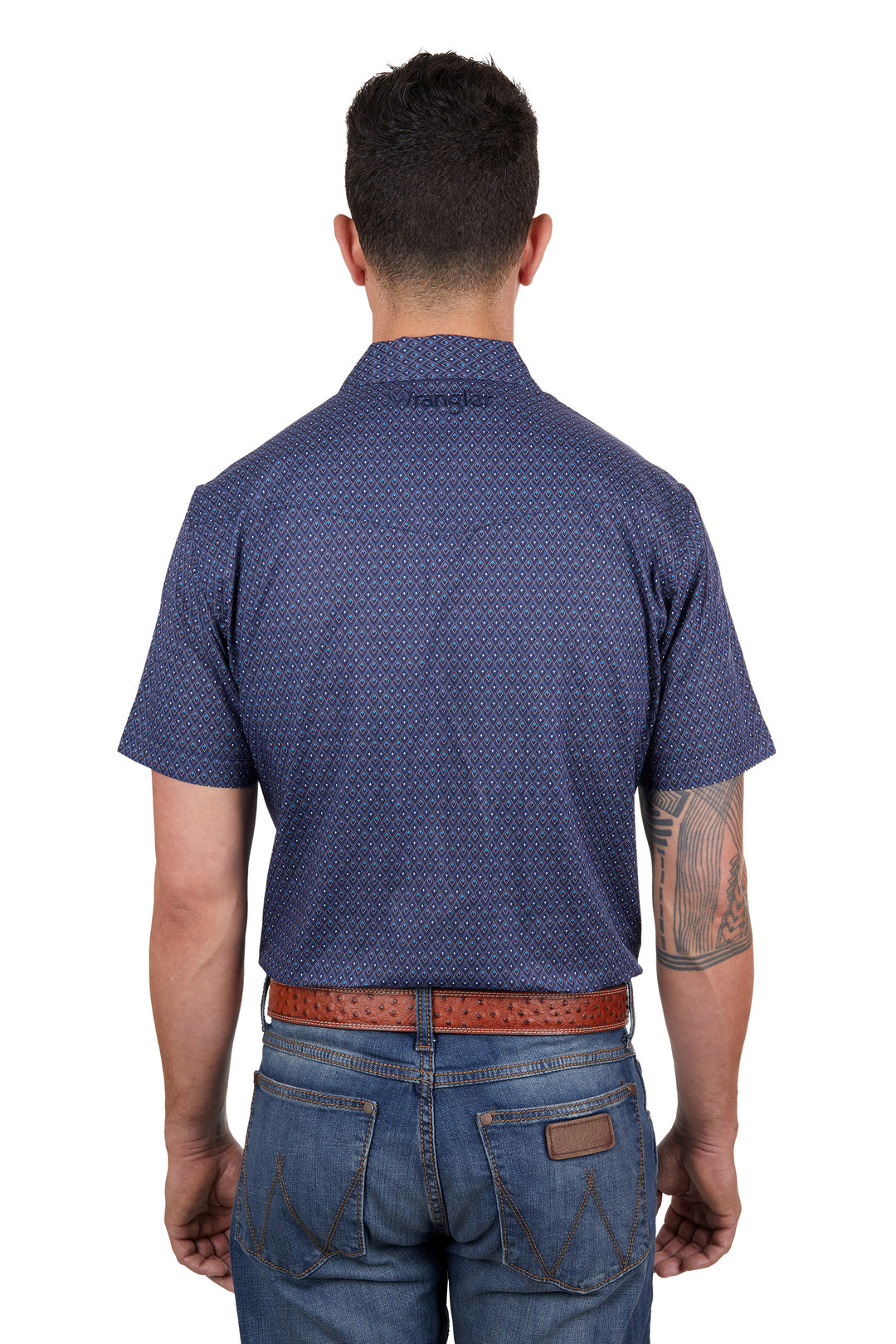 Mens - Wrangler Navy Matt Short Sleeve Arena